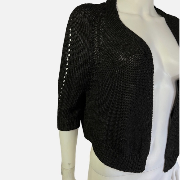 Vince Black Open Knit Cardigan Shrug S 3/4 Sleeve,  fabric sheen - Picture 1 of 9